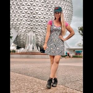 Disney Black and White Checkered Mini Dress with Pink Accents